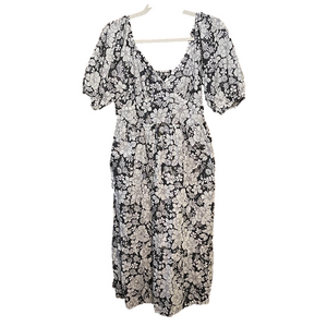 Gap Puff Sleeve Metallic Floral Midi Dress Size Small